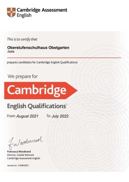 Auszeichnungen - Zertifikat English Qualifications